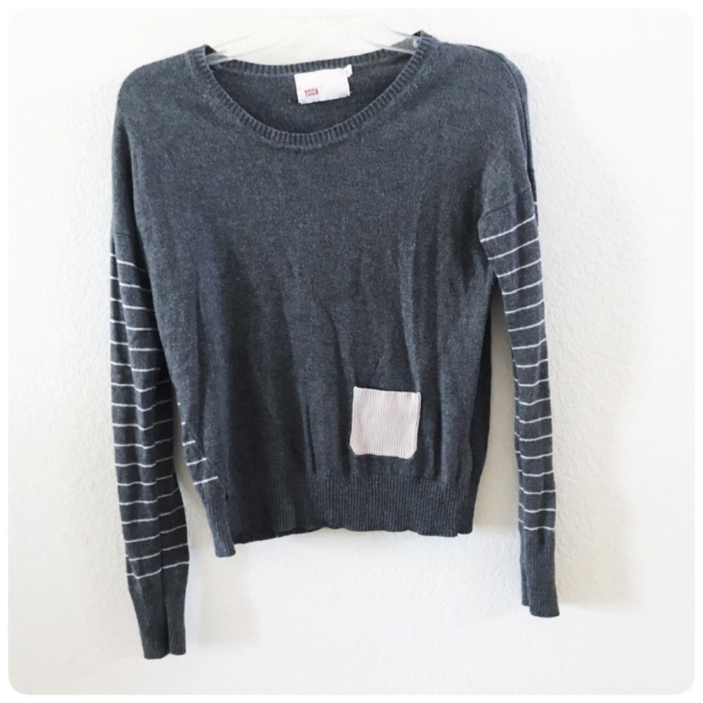 Anthropologie Yoon striped sleeve sweater gray S